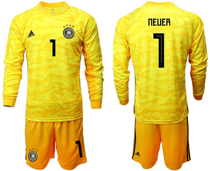 Men 2019-2020 Season National Team Germany yellow goalkeeper long sleeve #1 Soccer Jersey